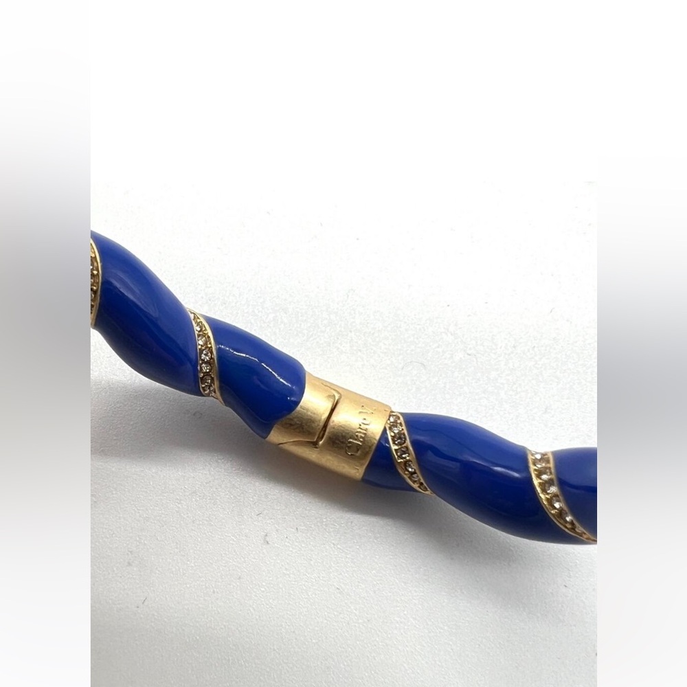 CLARE V Gold Plated and Enamel Rope Bangle Bracelet Blue Rhinestone Crystal NWOT - Picture 3 of 11